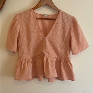 Madewell Pink V-Neck Peplum Top